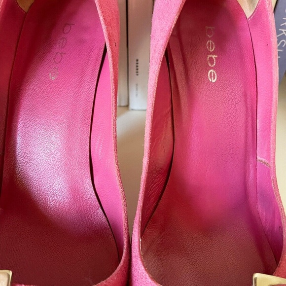 Barbie HOT PINK suede BeBe pumps heels shoes silver buckle round toe Y2K US W 9 - Picture 8 of 13